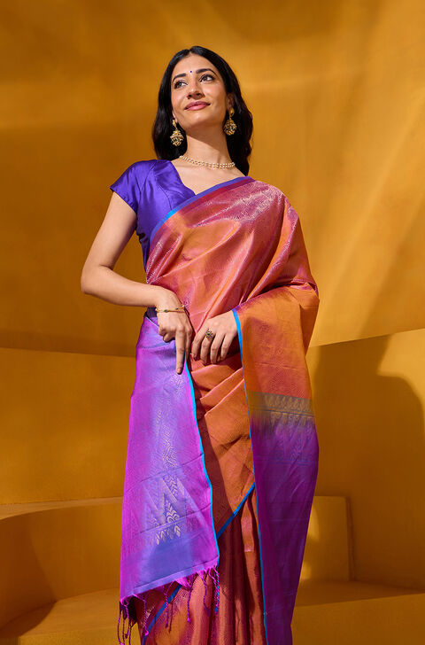 Orange Woven Pure Soft Silk Saree