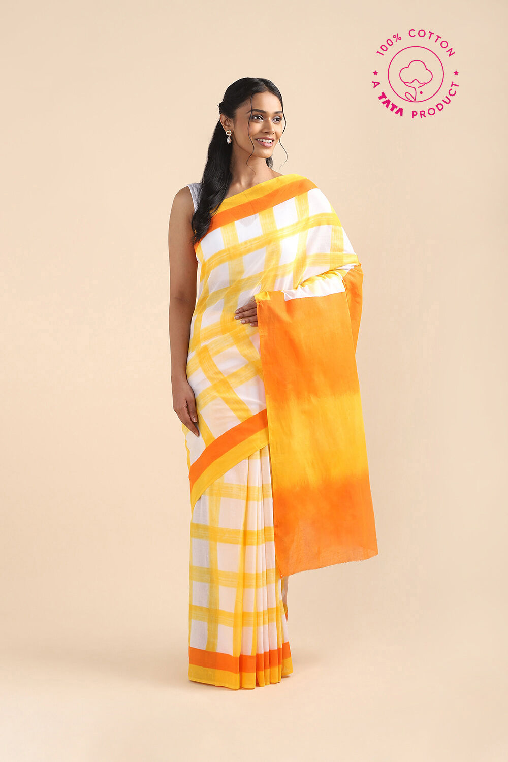 Yellow Pure Cotton Printed Saree image number null
