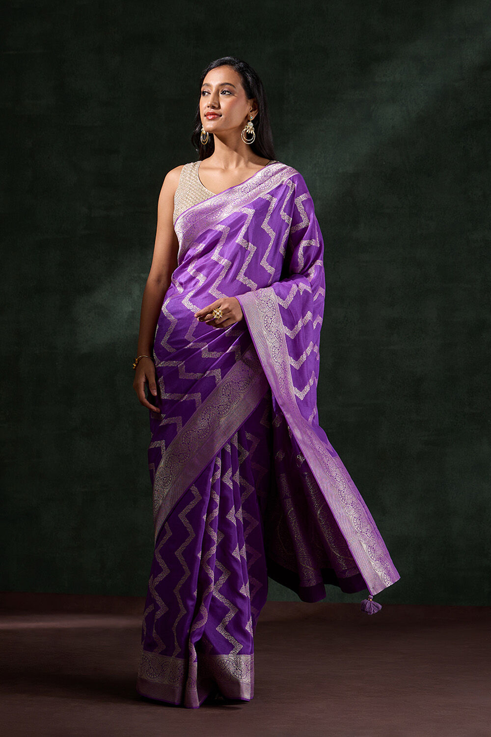 Purple Woven Viscose Saree image number null