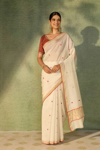 Off White Woven Pure Silk Cotton Chanderi Saree thumbnail image number null