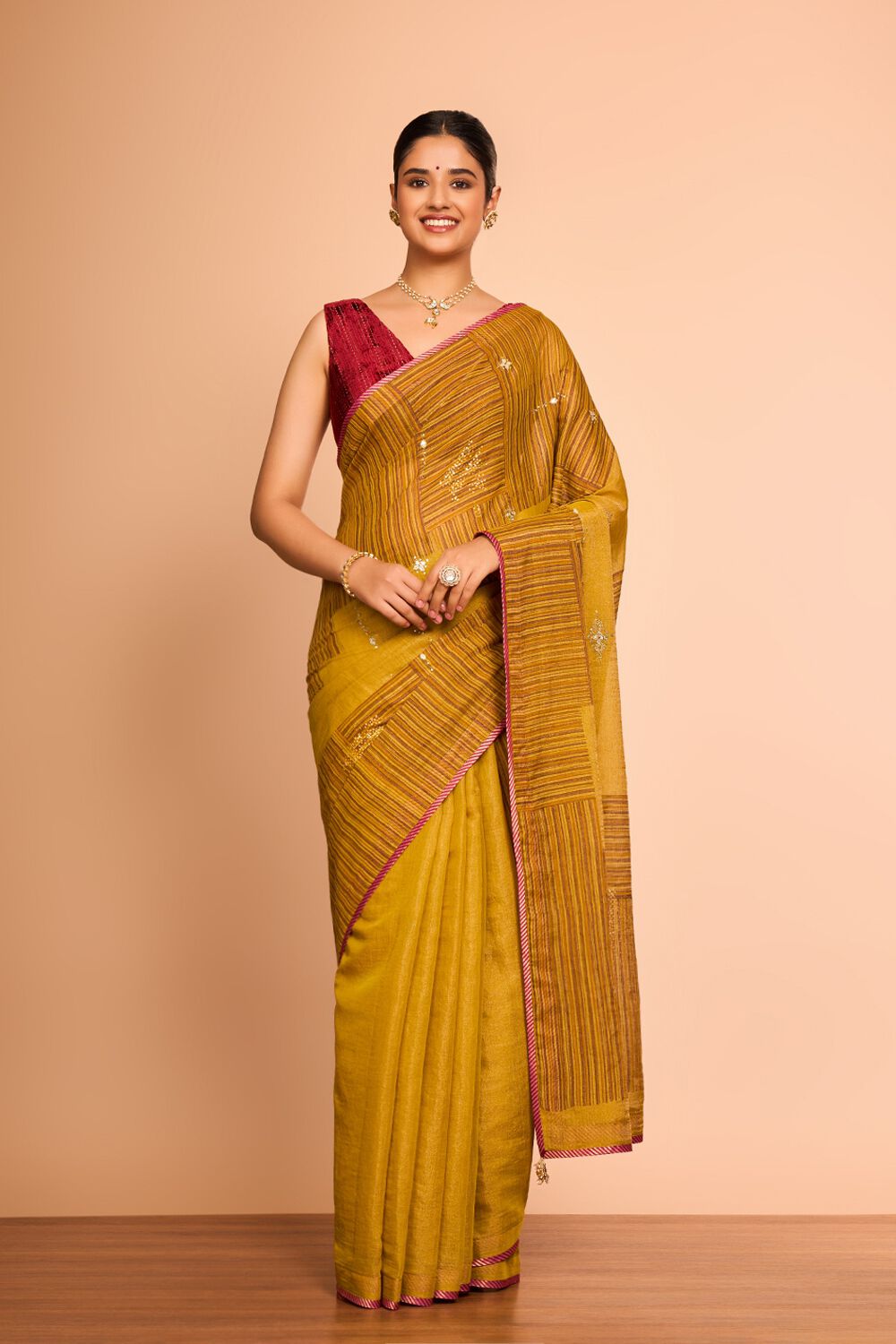 Yellow Pure Tissue Cotton Printed Embroidered Saree image number null