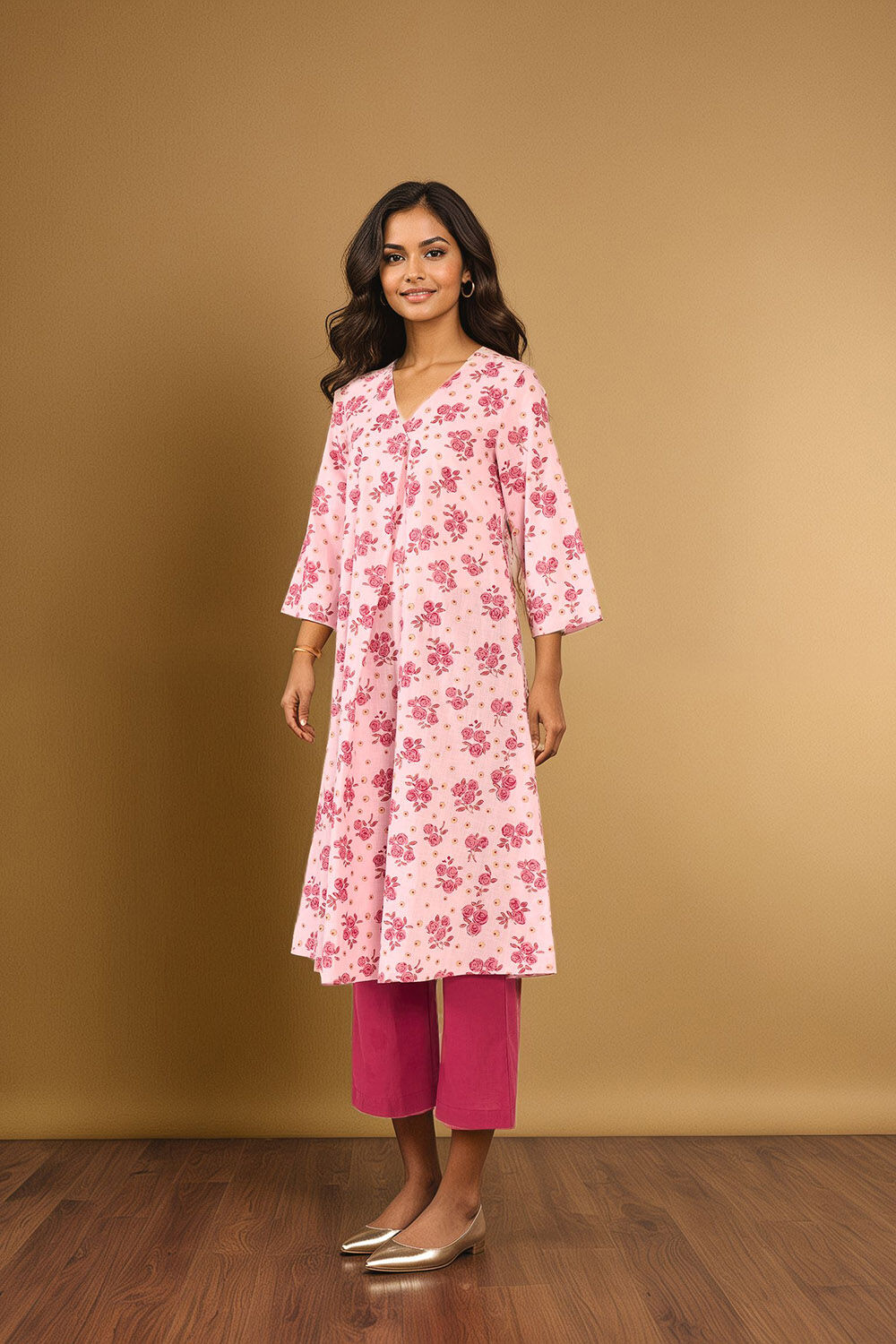 Light Pink Pure Cotton Screen Printed Kurta Set image number null