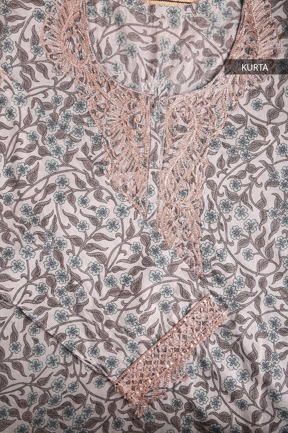 Grey Printed Pure Cotton Suit Set image number null