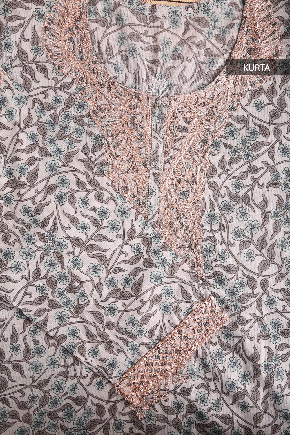 Grey Printed Pure Cotton Suit Set image number null