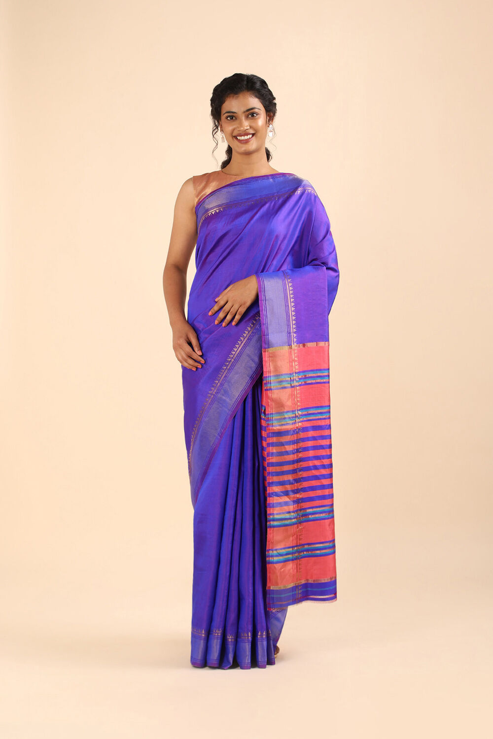 Blue Pure Silk Woven Saree image number null