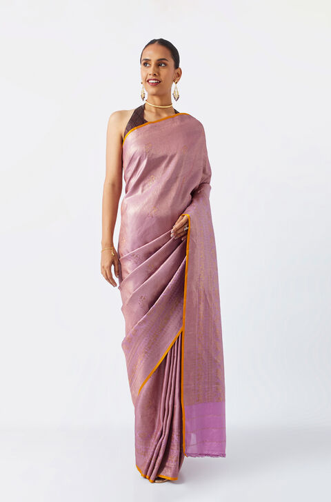 Light Violet Pure Crepe Woven Saree