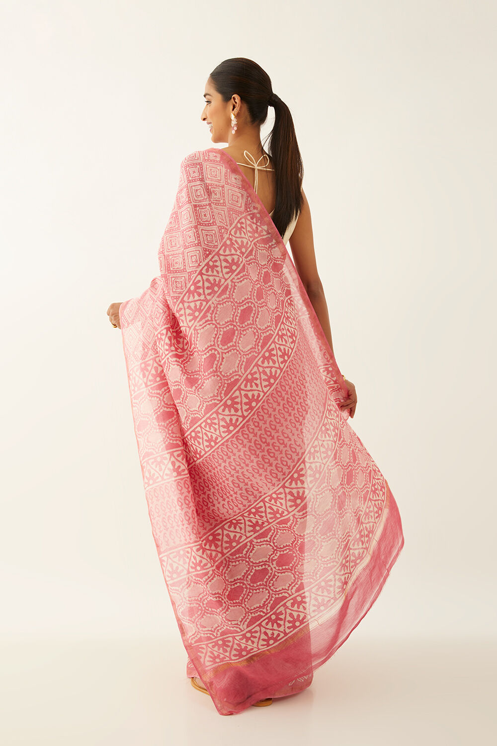 Pink Pure Silk Cotton Dabu Printed Saree image number null