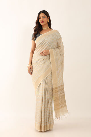 Off White Tussar Silk Block Print Saree thumbnail image number null