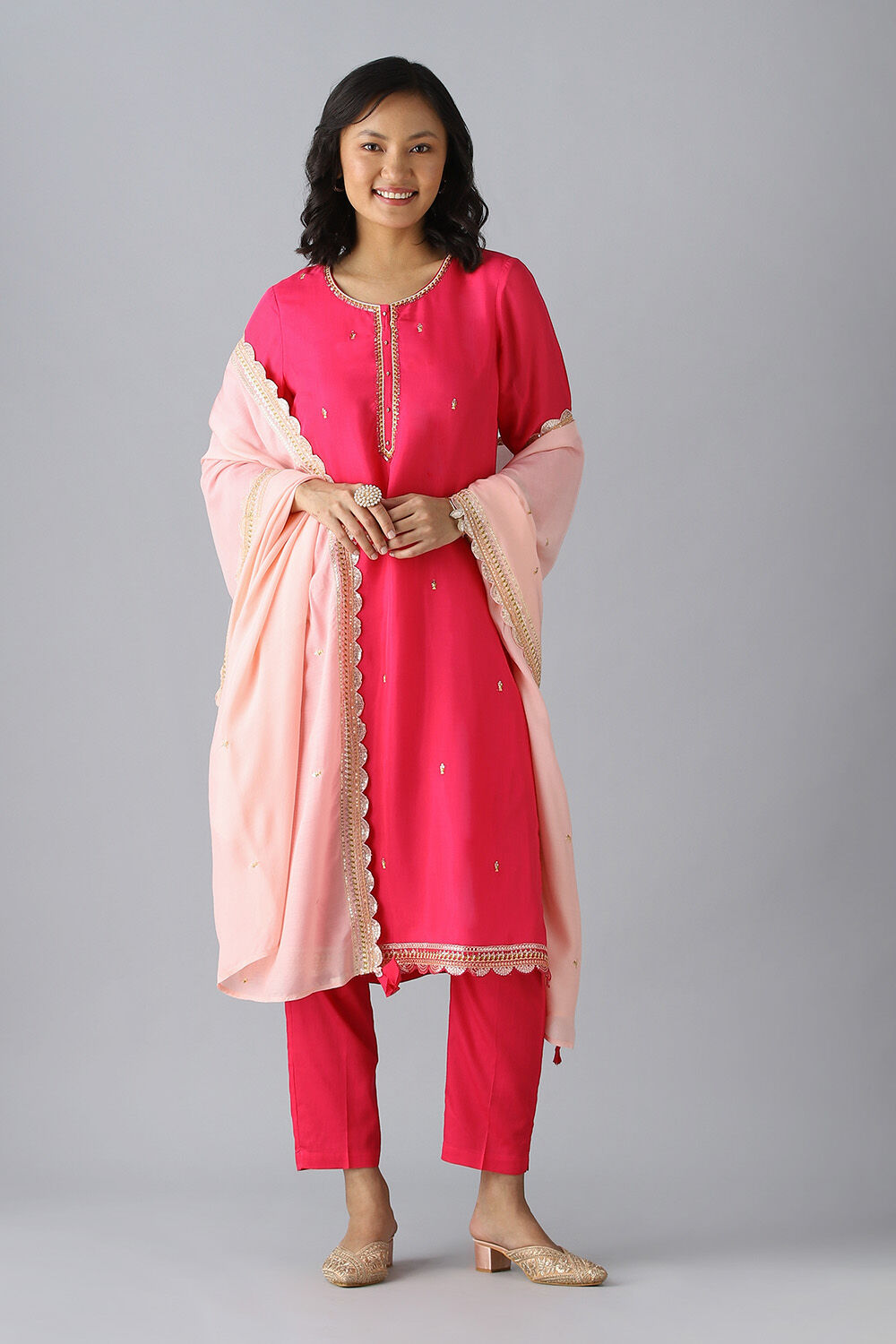 Pink Embroidered Viscose Kurta Set image number null