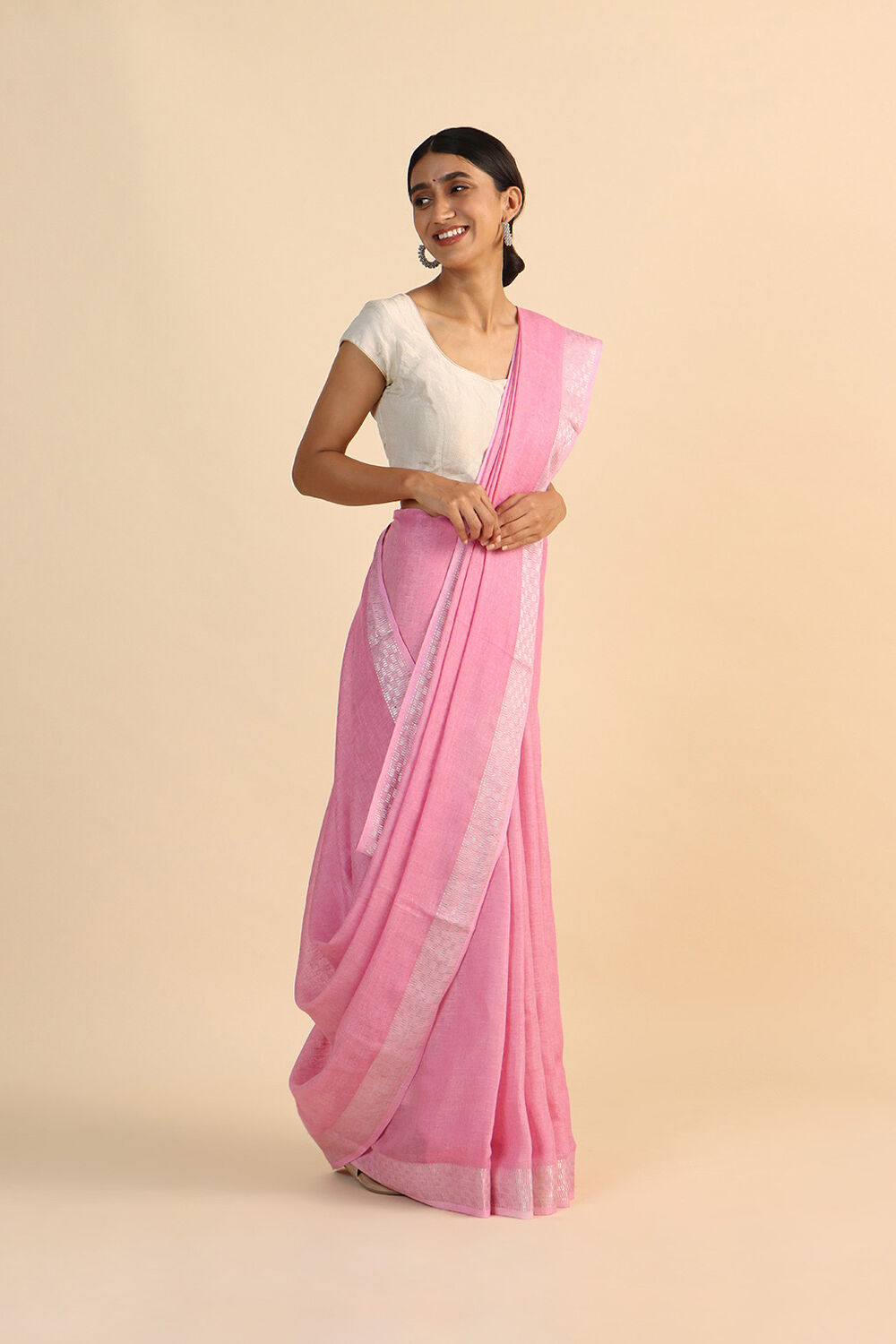 Light Pink Pure Linen Bhagalpuri Saree image number null