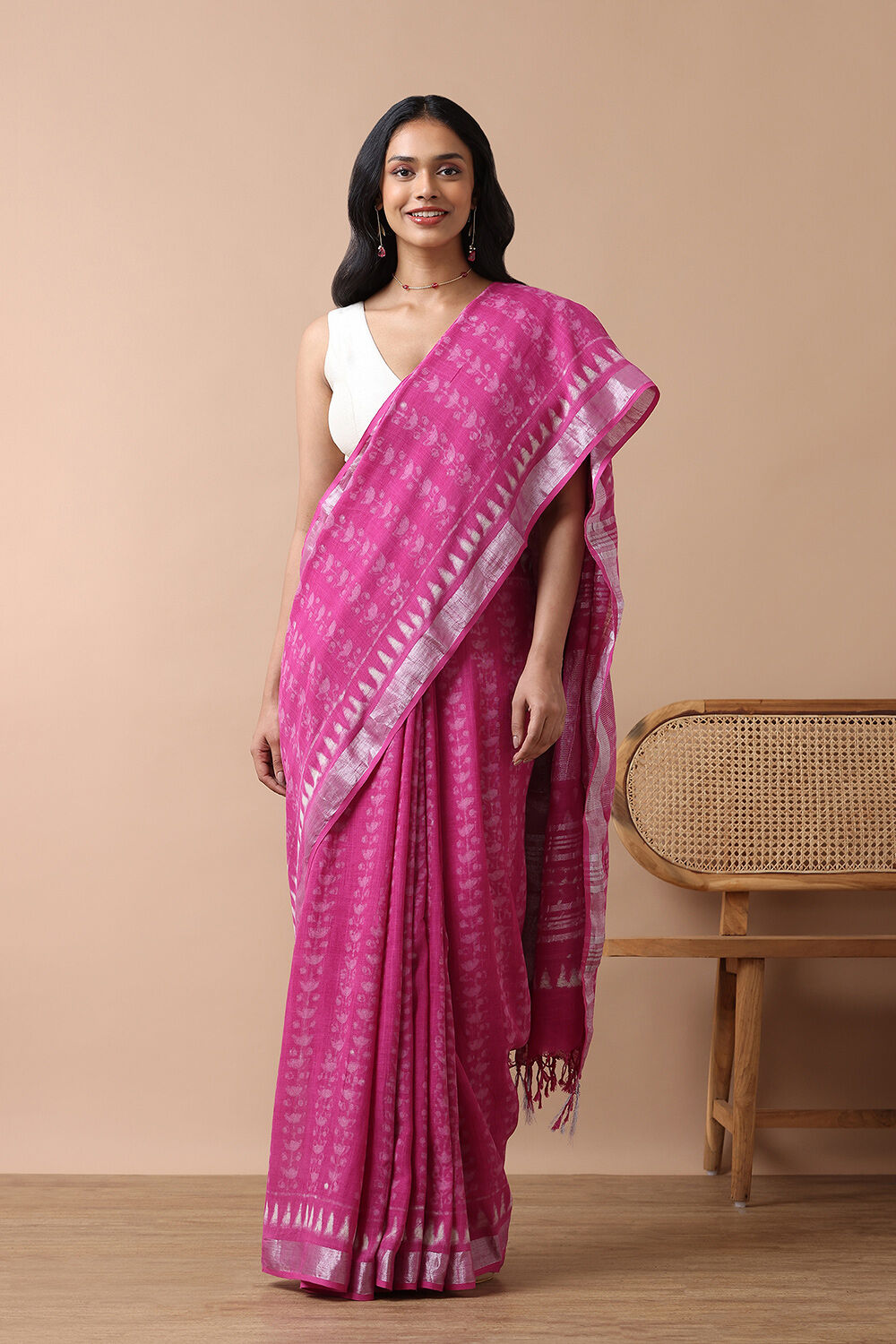 Pink Cotton Viscose Rajasthan Block Printed Saree image number null