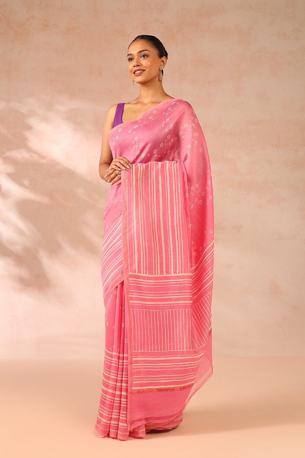 Pink Block Printed Pure Silk Cotton Chanderi Saree image number null