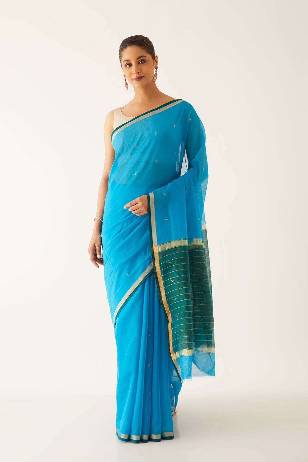 Blue Pure Silk Cotton Chanderi Saree image number null