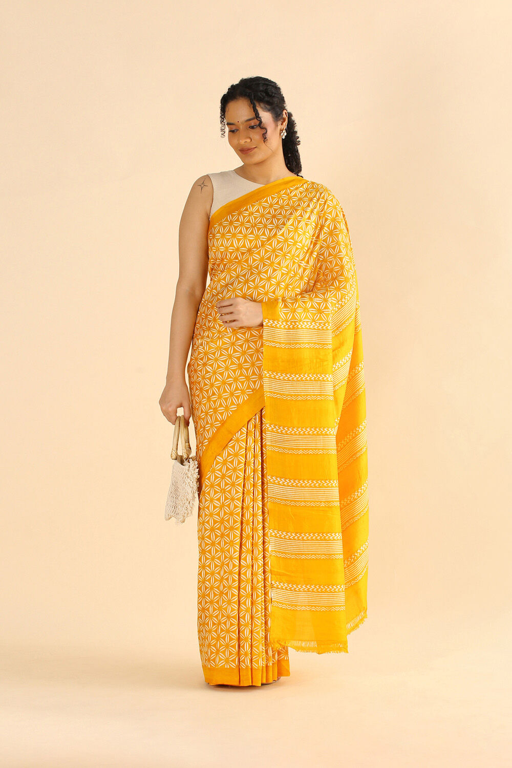 Yellow Pure Silk Printed Saree image number null
