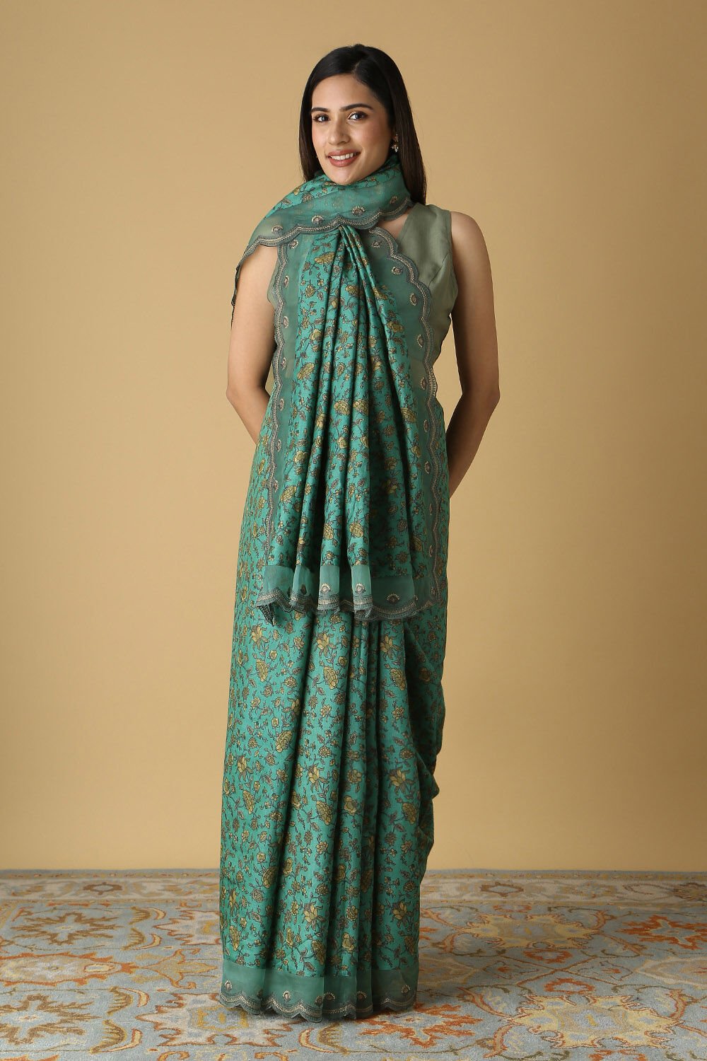 Dark Green Pure Tussar Silk Printed Saree image number null