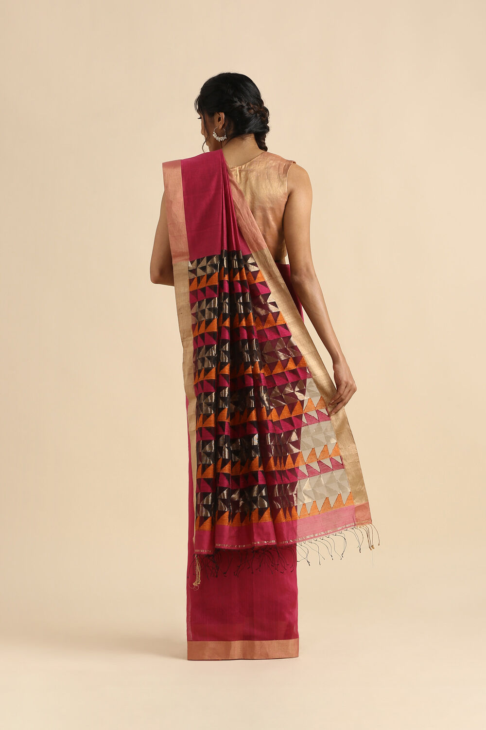 Violet Pure Silk Cotton Bengal Saree image number null
