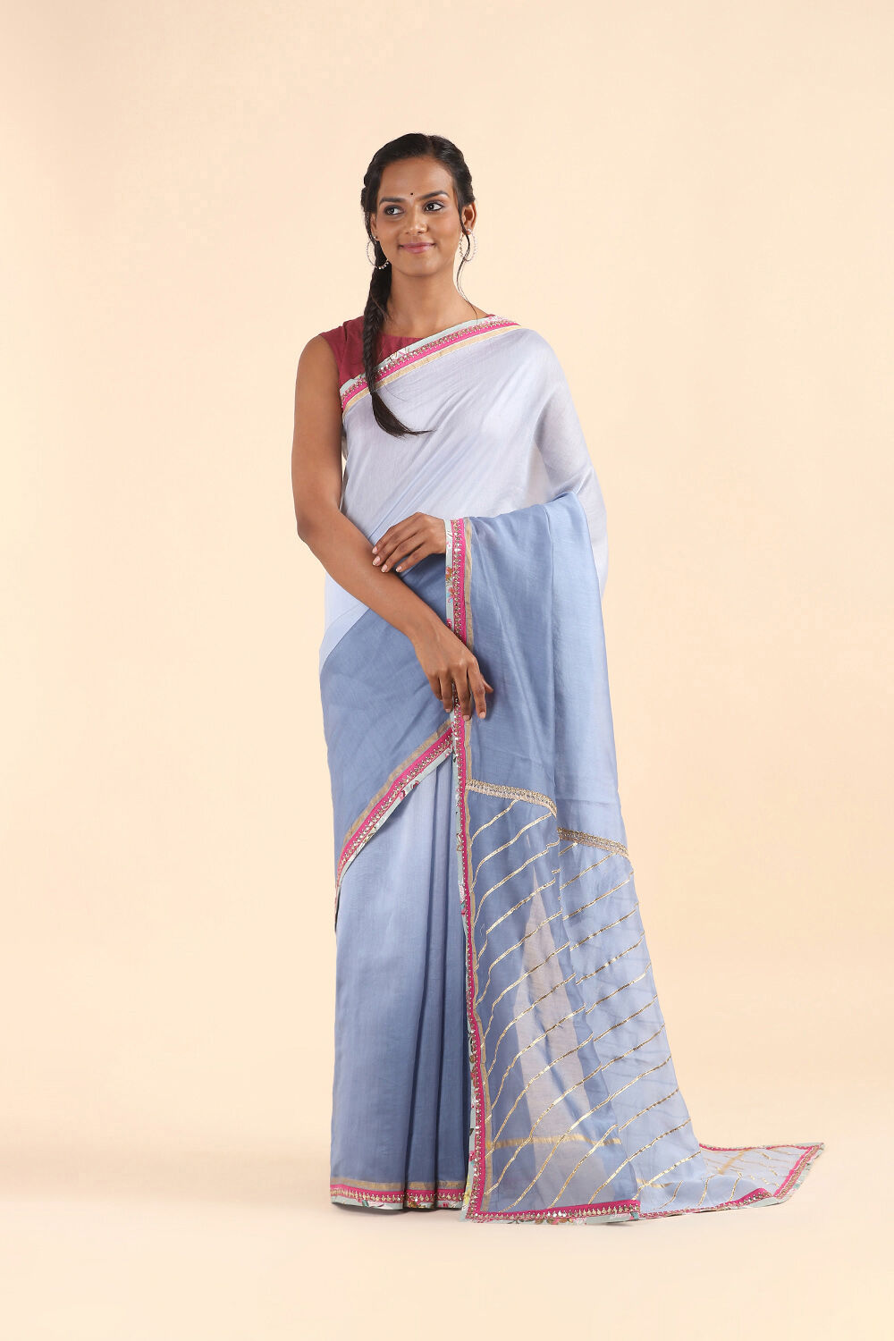 Light Blue Pure Silk Cotton Embroidered Saree image number null