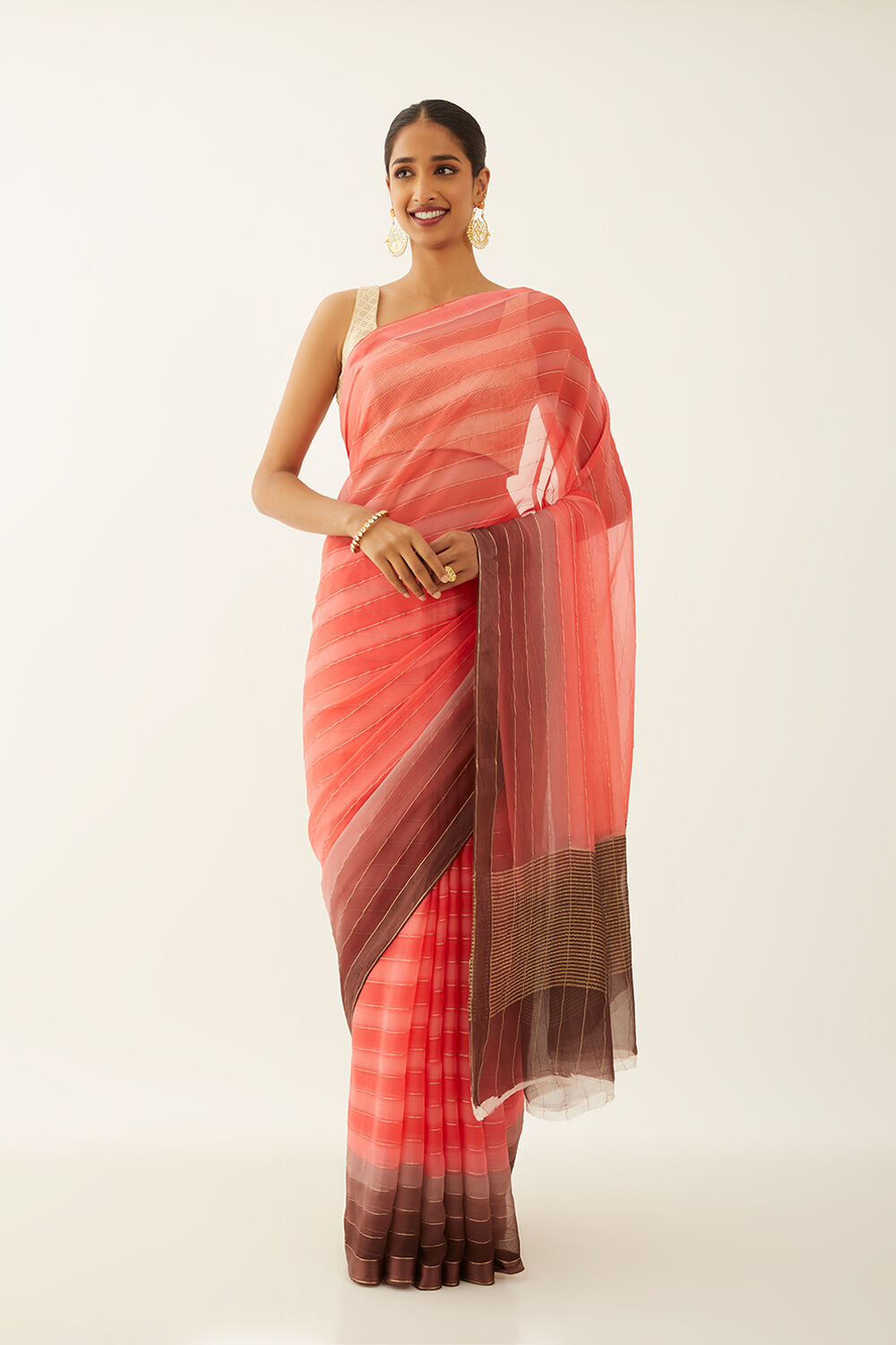 Orange Pure Chiffon Woven Saree image number null