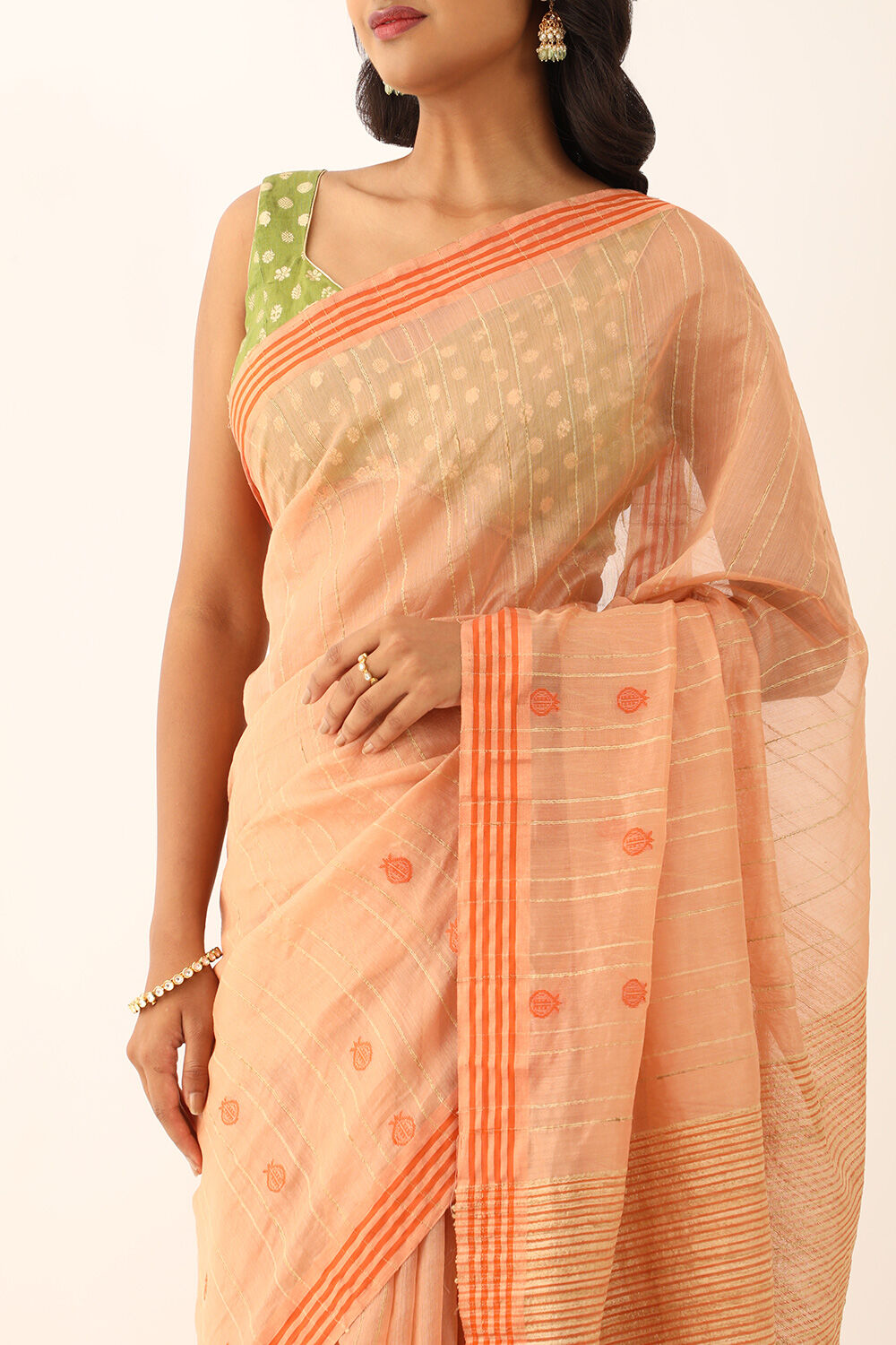 Light Orange Pure Silk Cotton Woven Chanderi Saree image number null