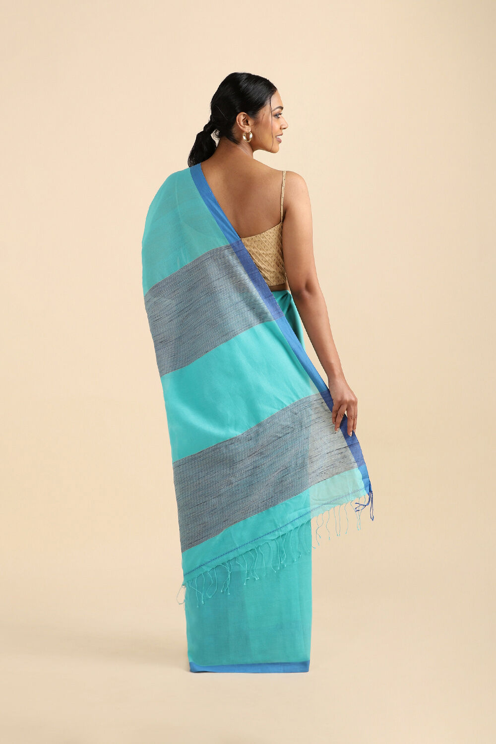 Light Blue Pure Cotton Bengal Saree image number null