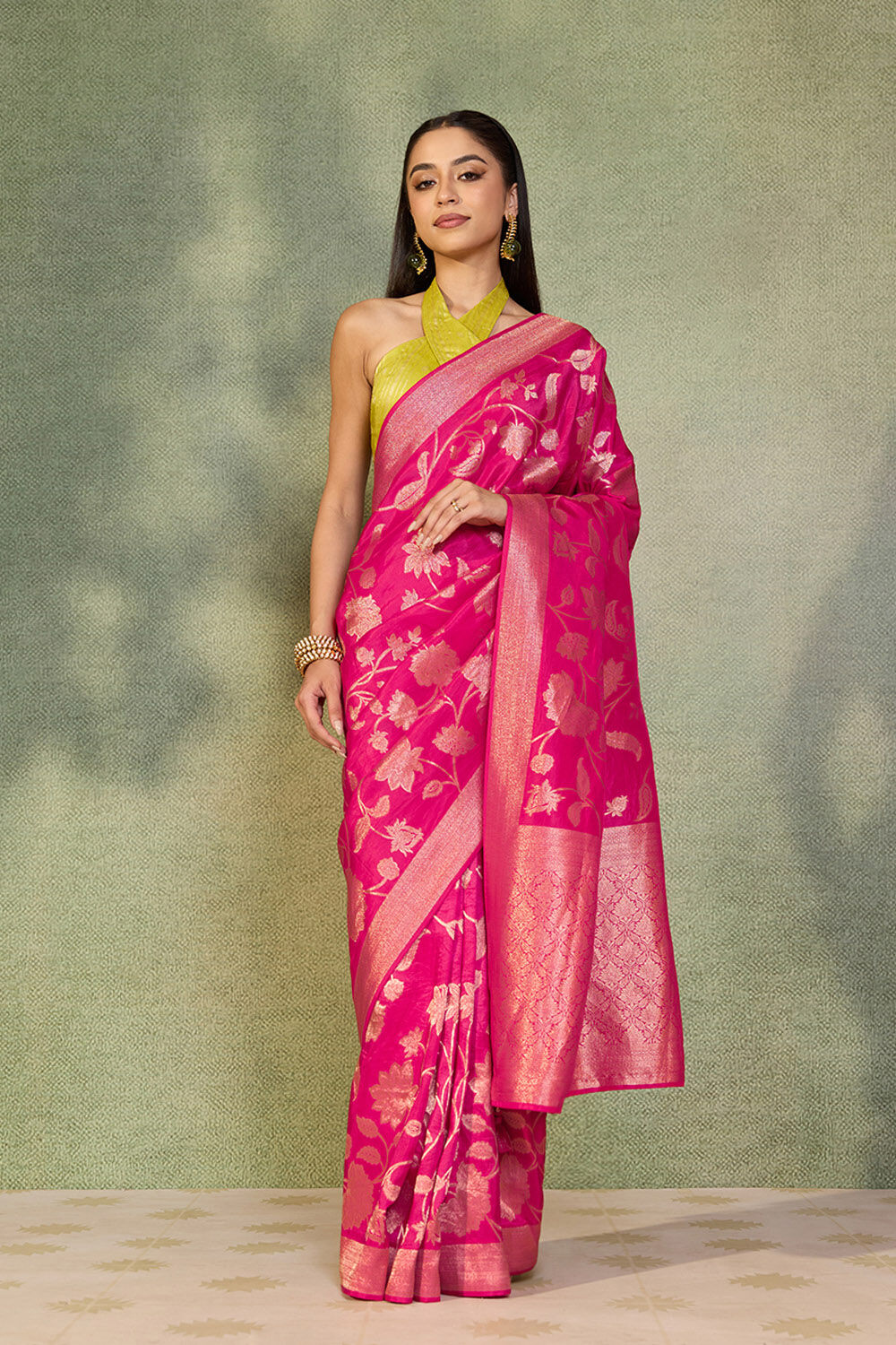 Pink Woven Design Viscose Saree image number null