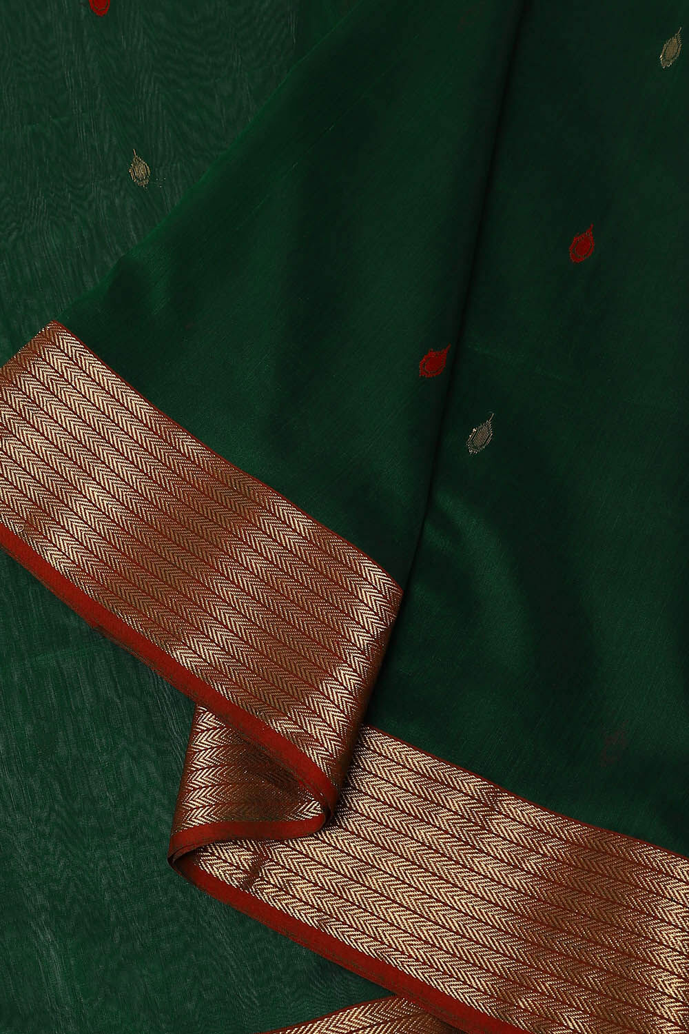 Dark Green Pure Silk Cotton Maheshwari Saree image number null