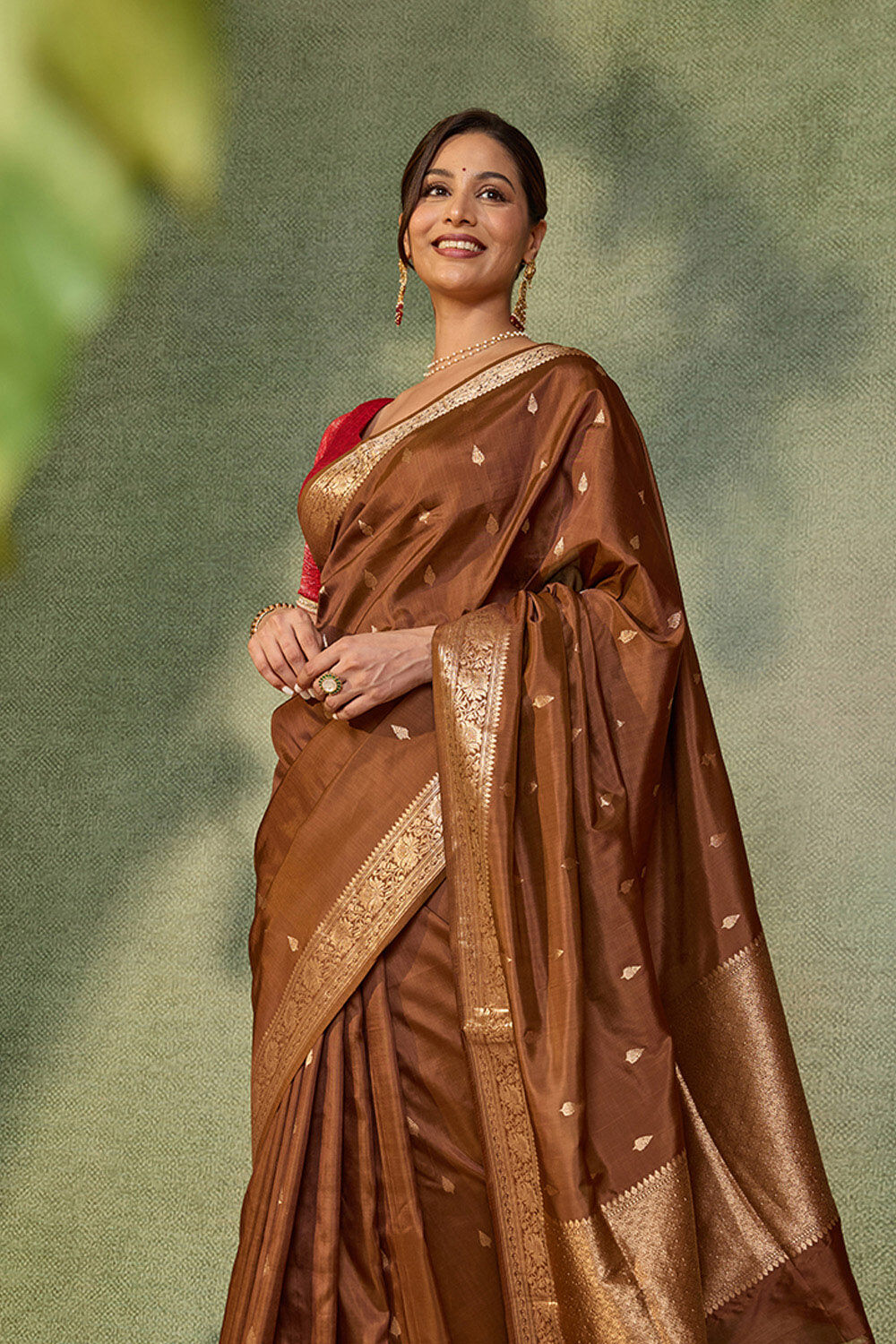 Brown Silk Viscose Cutwork Banaras  Saree image number null
