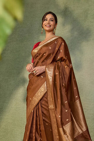 Brown Silk Viscose Cutwork Banaras  Saree image number