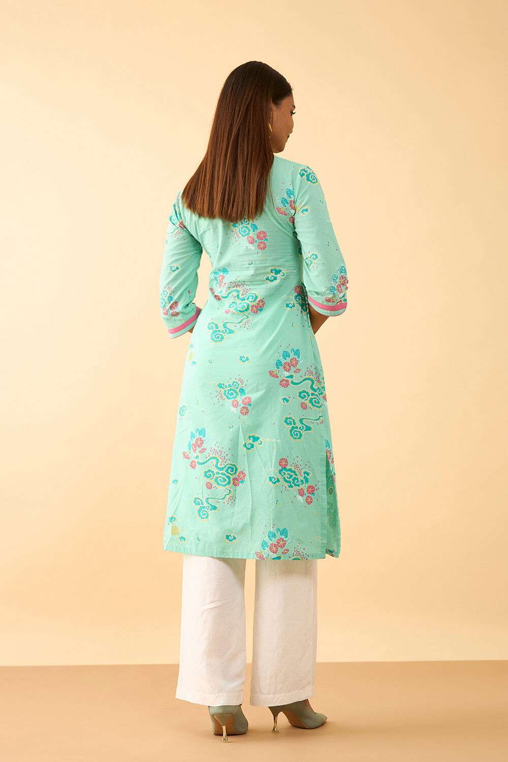 Light Blue Screen Printed Pure Cotton Kurta image number null