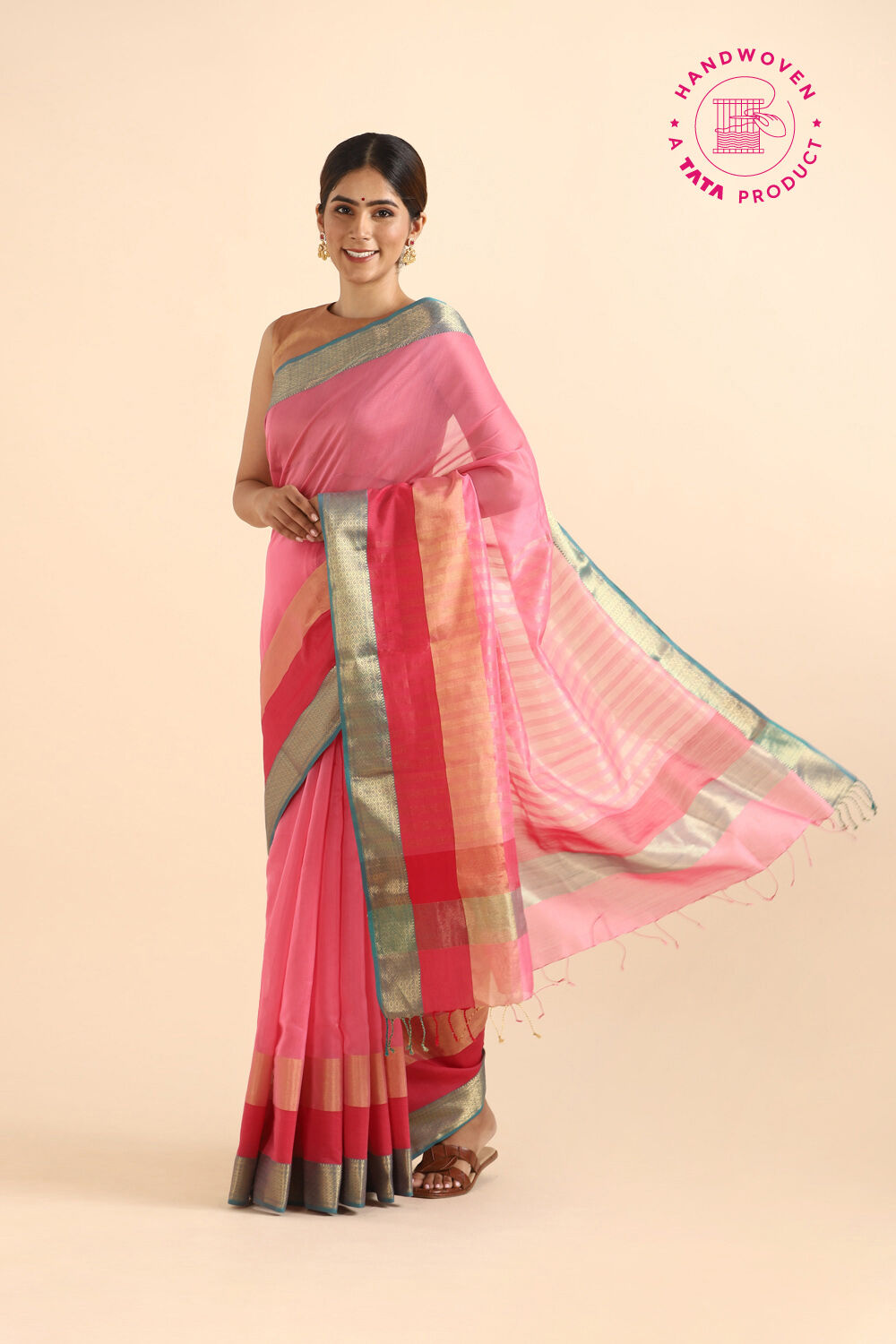 Light Pink Pure Silk Cotton Maheshwari Saree image number null