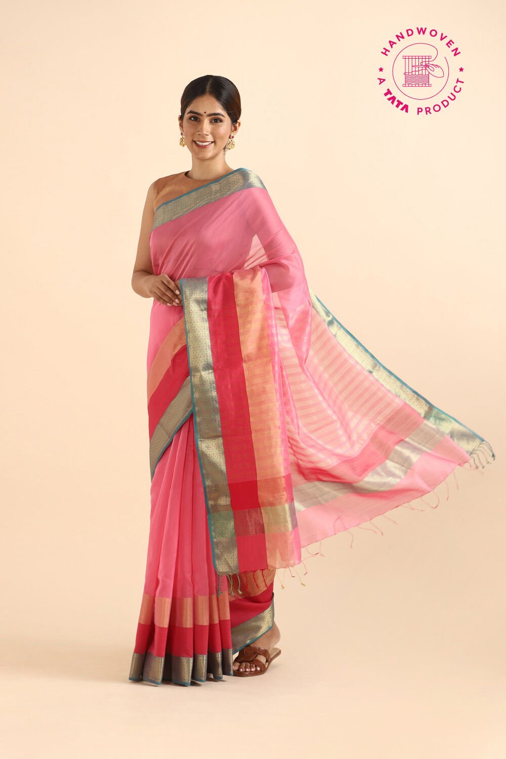 Light Pink Pure Silk Cotton Maheshwari Saree image number null