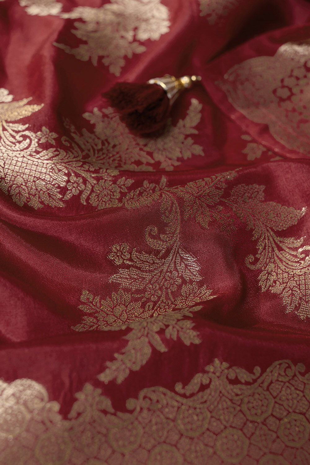 Dark Red Woven Pure Viscose Saree image number null
