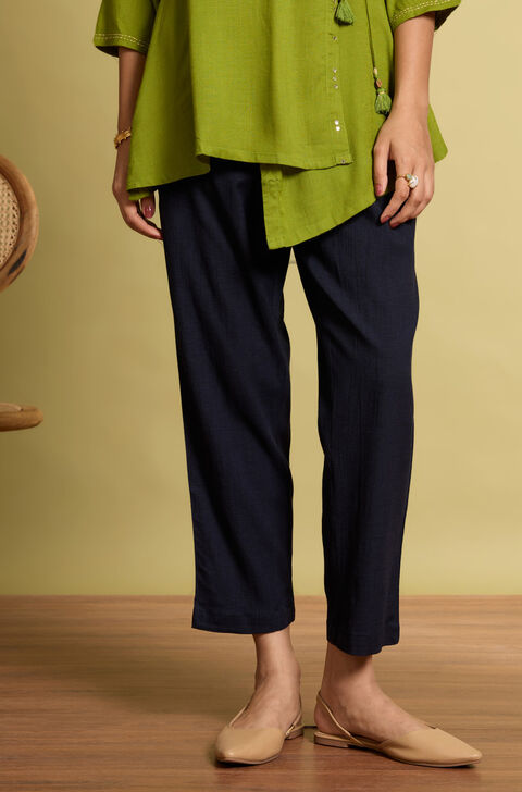 Dark Blue Woven Viscose Trouser