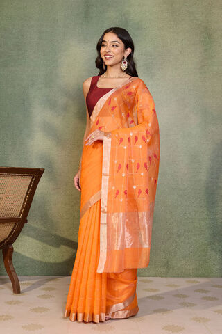 Orange Woven Pure Silk Cotton Chanderi Saree thumbnail image number null
