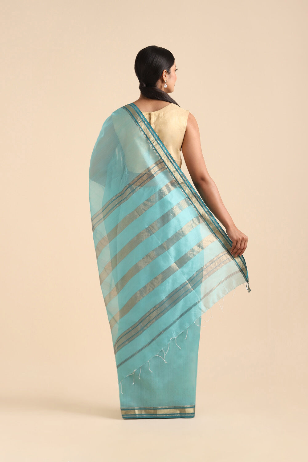 Light Blue Pure Silk Cotton Maheswari Saree image number null