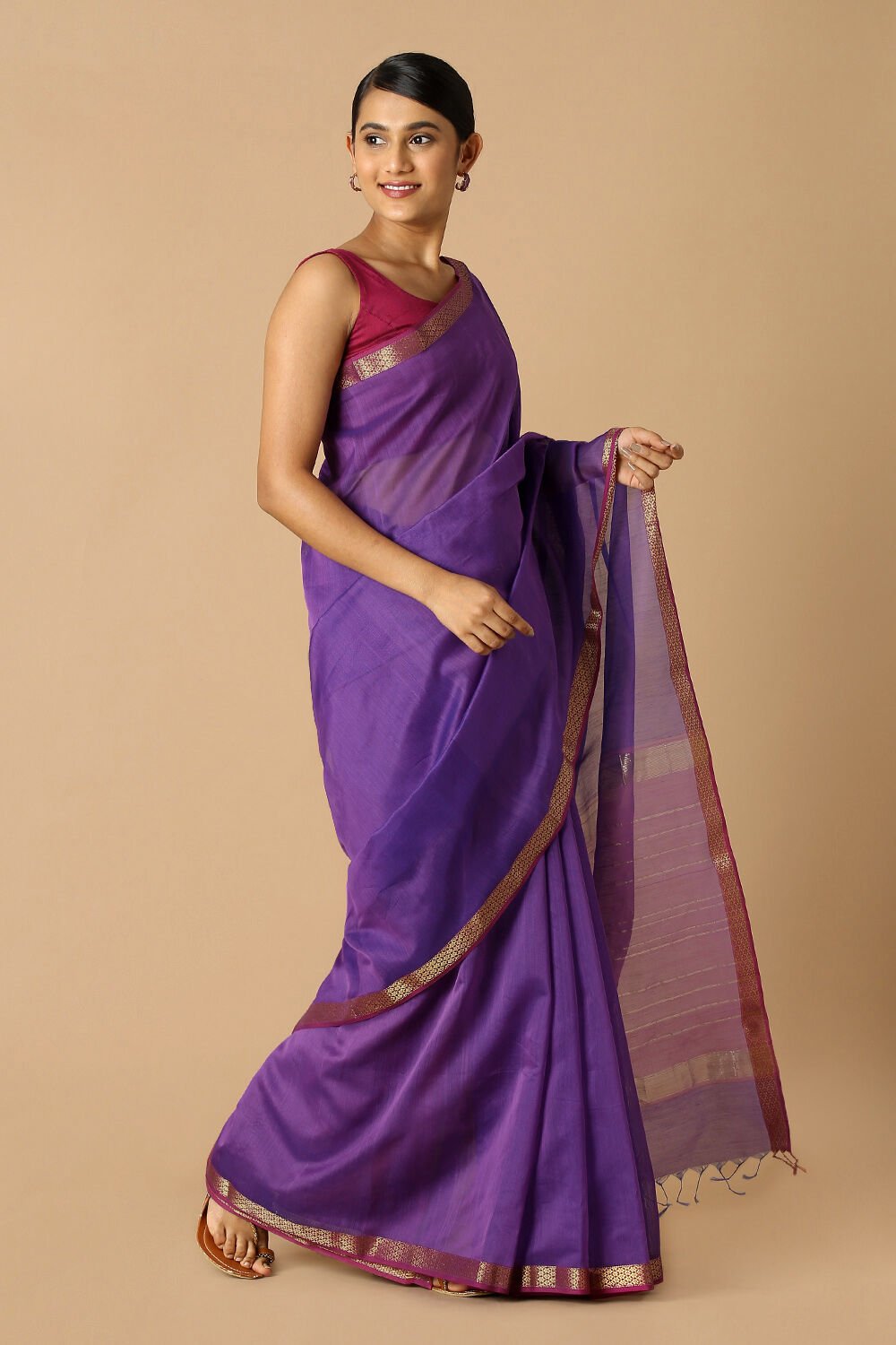 Purple Pure Silk Cotton Maheswari Saree image number null