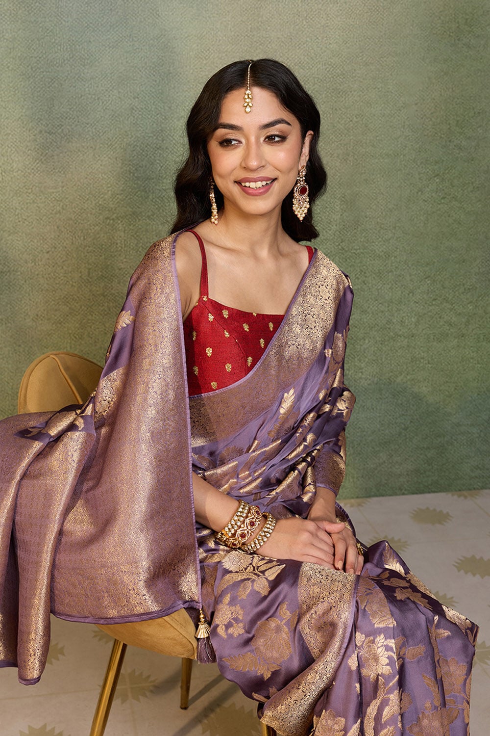 Light Violet Woven Viscose Satin Saree image number null