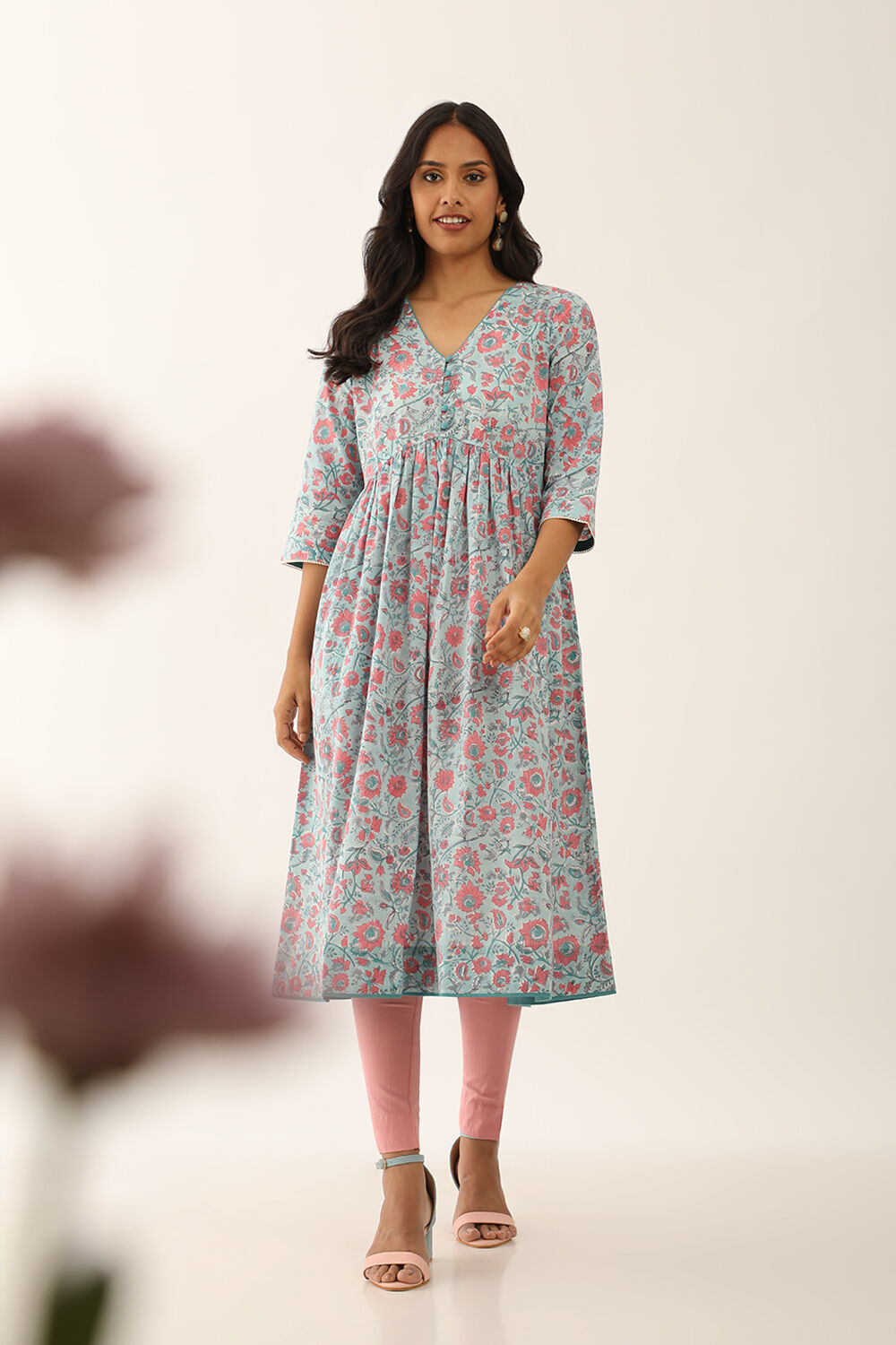 Blue Pure Cotton Sanganeri Block Printed Kurta image number null