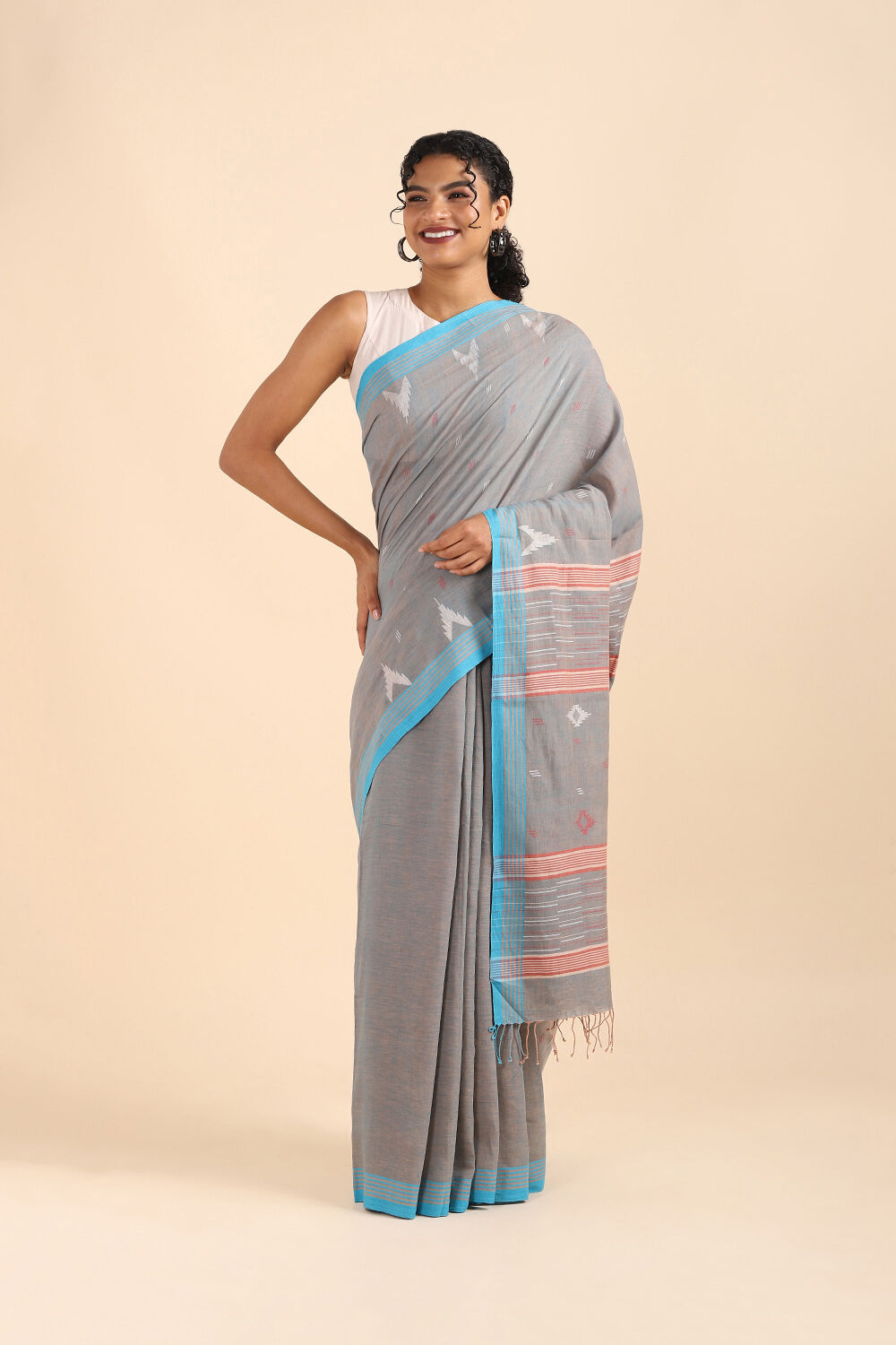 Light Blue Pure Khadi Cotton Jamdani Saree image number null