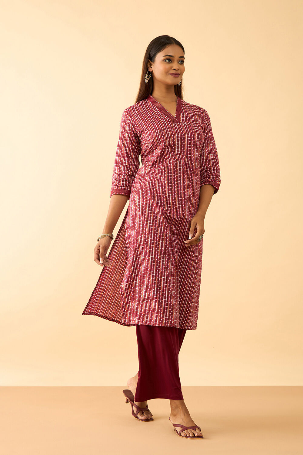 Dark Red Screen Printed Pure Cotton Kurta image number null