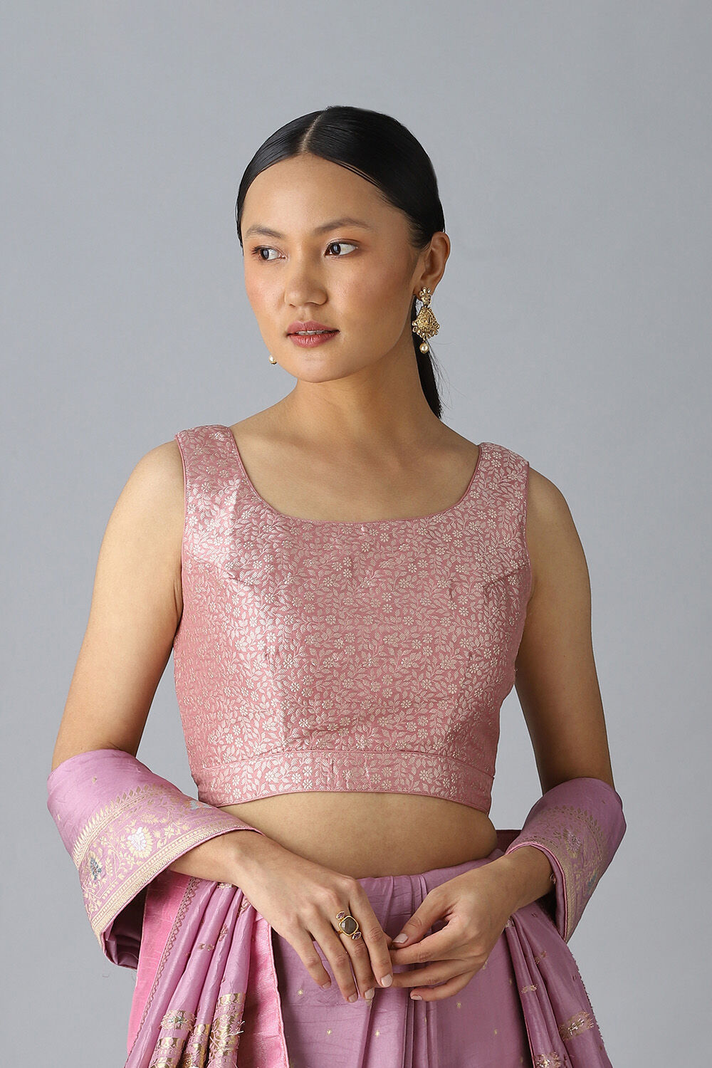 Pink Viscose Brocade Blouse image number null
