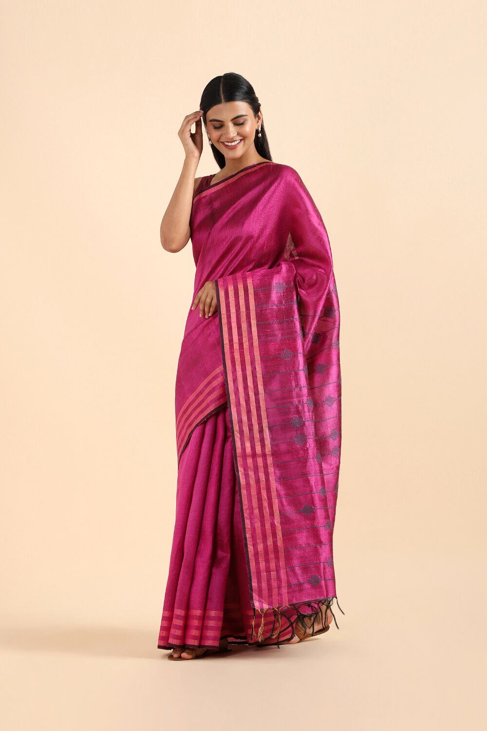 Pink Pure Tussar Silk Bhagalpuri Saree image number null