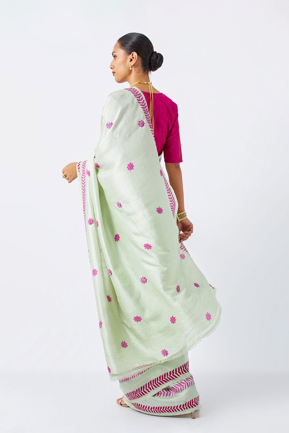 Light Green Pure Silk Hand Painted Saree image number null
