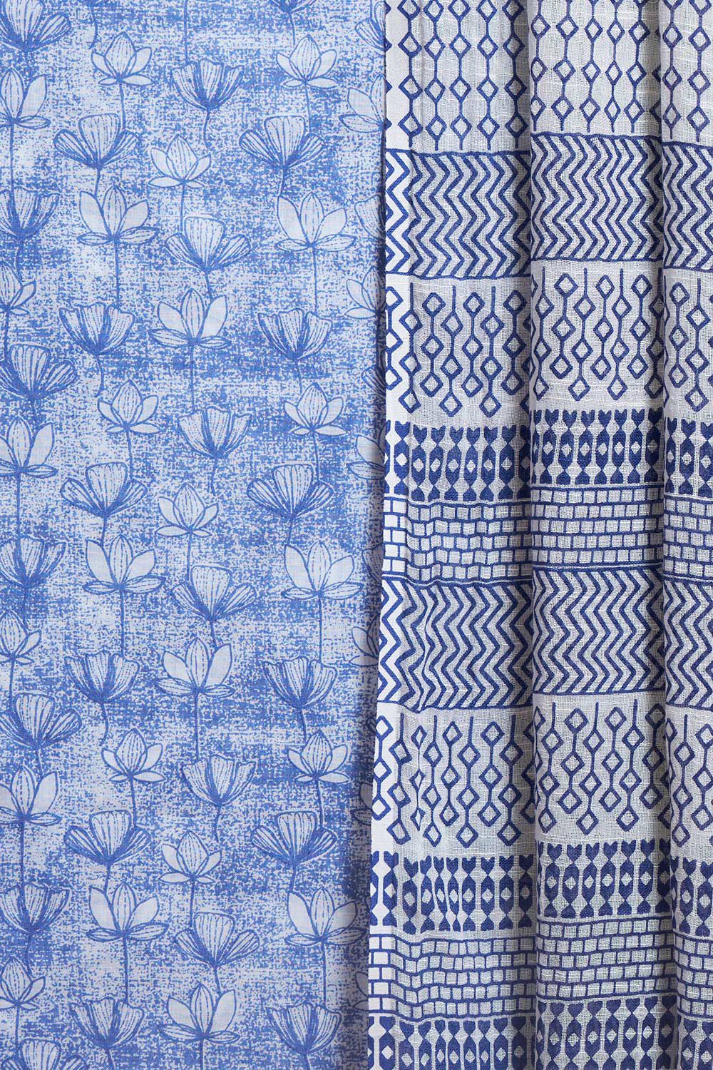 Light Blue Screen Printed Pure Cotton Suit Set image number null