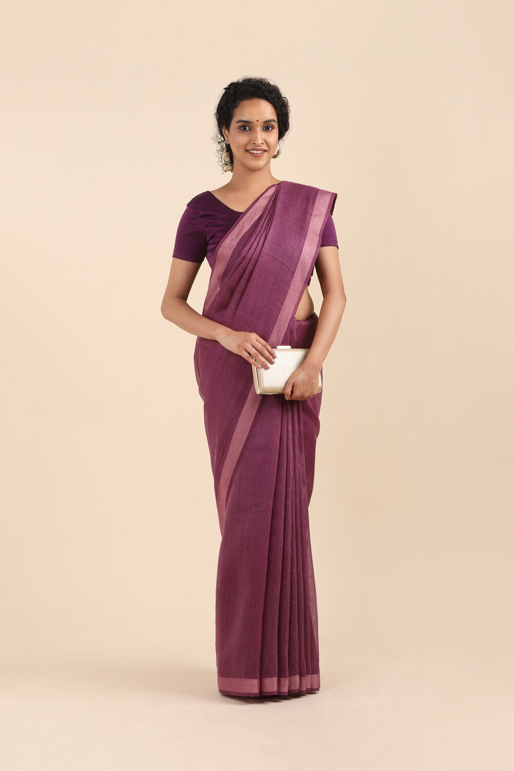Violet Pure Silk Woven Saree image number null