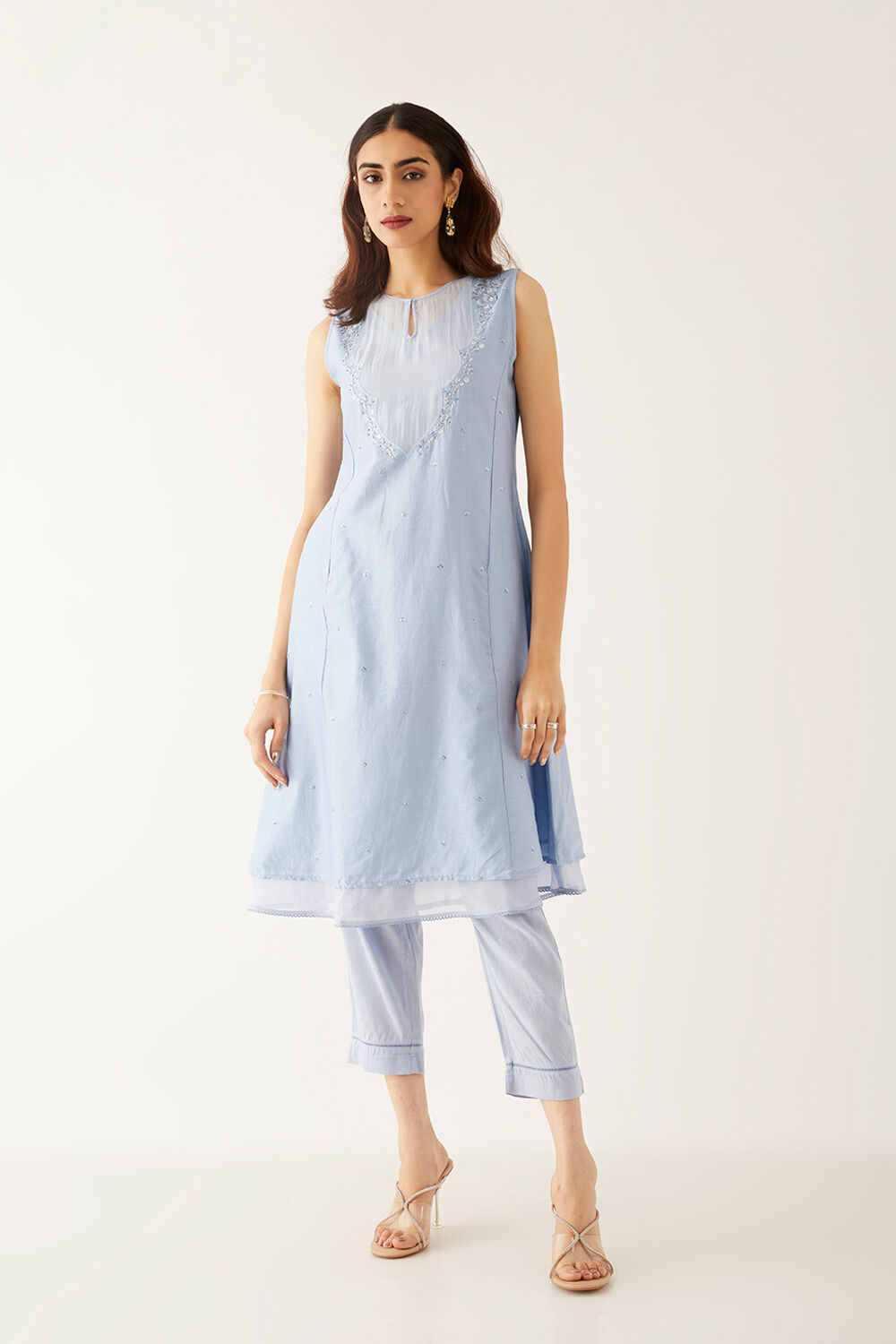 Light Blue Silk Cotton Embroidered Kurta With Trouser image number null