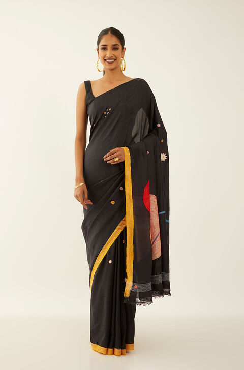 Black Pure Silk Printed Saree
