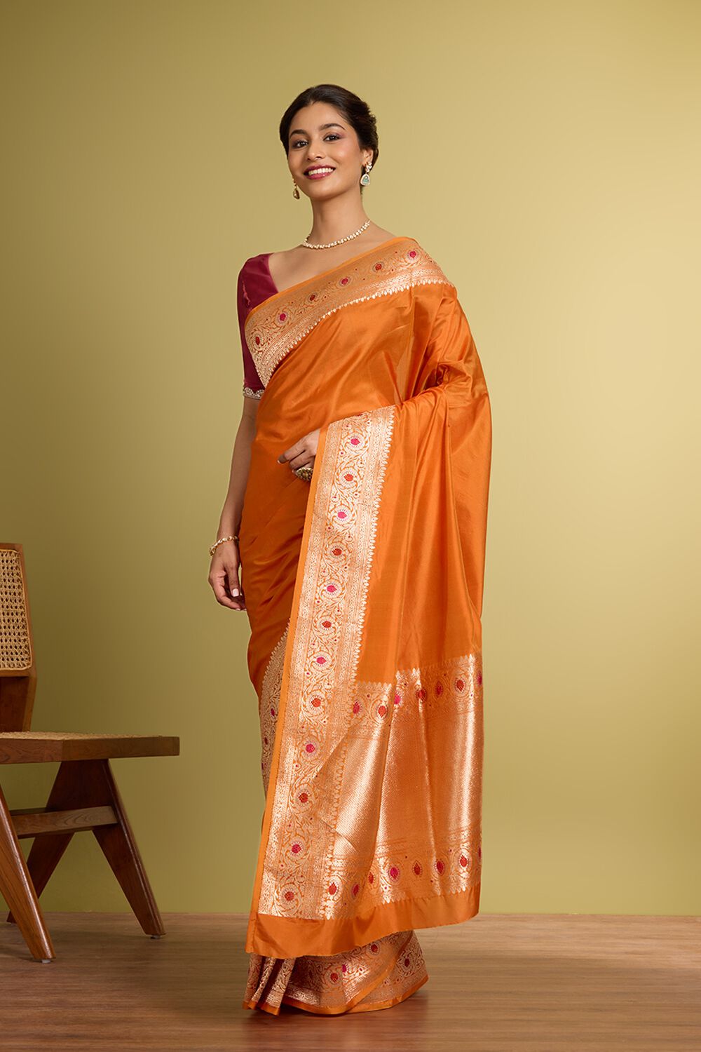 Orange Pure Silk Kadwa Banarasi Saree image number null