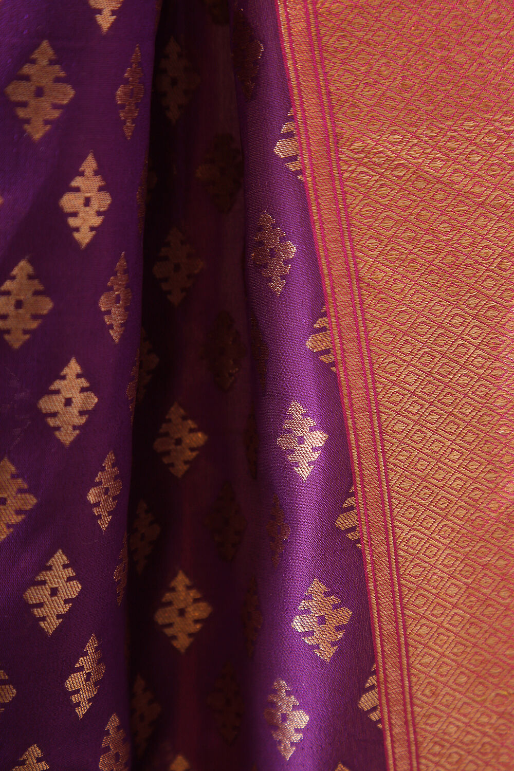 Purple Banaras Silk Viscous Dupatta with Zari Border image number null