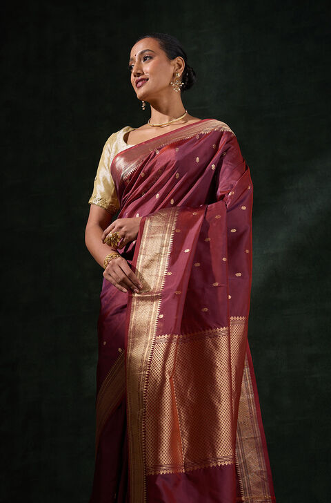 Maroon Silk Viscose Cutwork Saree